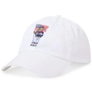 NWT Polo Ralph Lauren White Cap with Bear Embroidery with leather strap back.